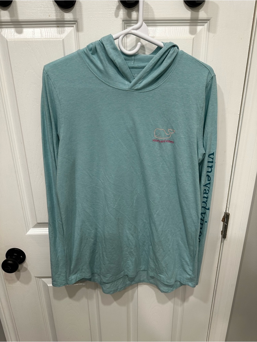 Vineyard Vines Seafoam Long Sleeve Hooded Tee with Whale Logo